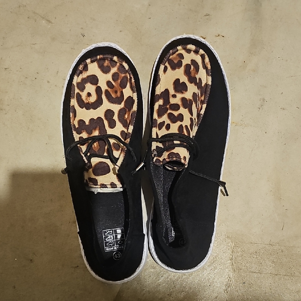 Leopard Print and Black Casual Shoes